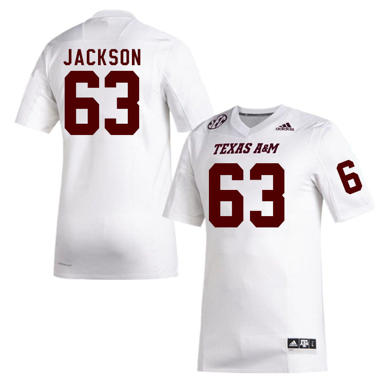 Men #63 Chance Jackson Texas A&M Aggies College Football Jerseys Stitched Sale-White - Click Image to Close